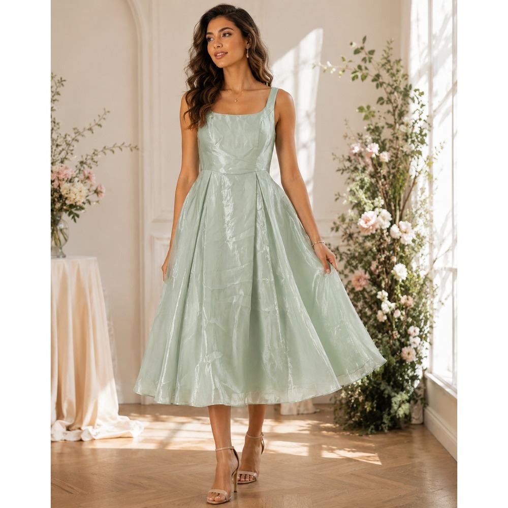 Azazie Atelier Stefanie Midi A-Line Dress Sage 12 Weedding Fairy Prom Elegant